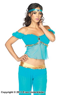 Prinsesse Jasmine fra Aladdin, kostyme-topp og -leggings, strass, off-shoulder